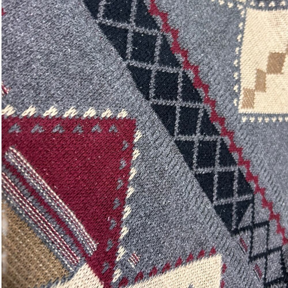 Vintage 90's Pullover Sweater Tribal Checker Knit Grandpa Dad Red Gray Large - Picture 5 of 6